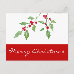 Watercolor Holly Sprigs Postcard