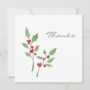 Watercolor Holly Sprigs Thank You Card