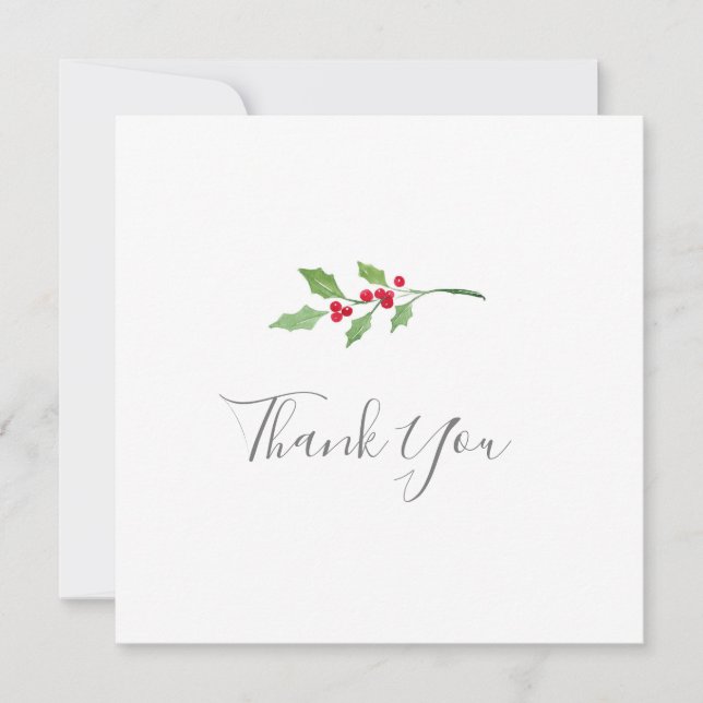 Watercolor Holly Sprigs Thank You Card (Front)
