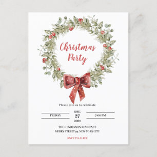 Watercolor Holly Wreath Christmas Party Invitation