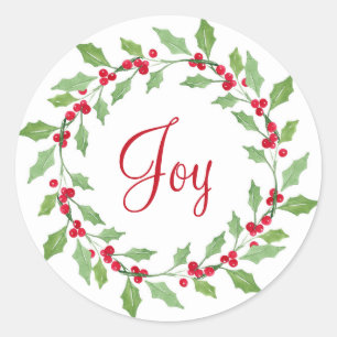 Watercolor Holly Wreath Classic Round Sticker