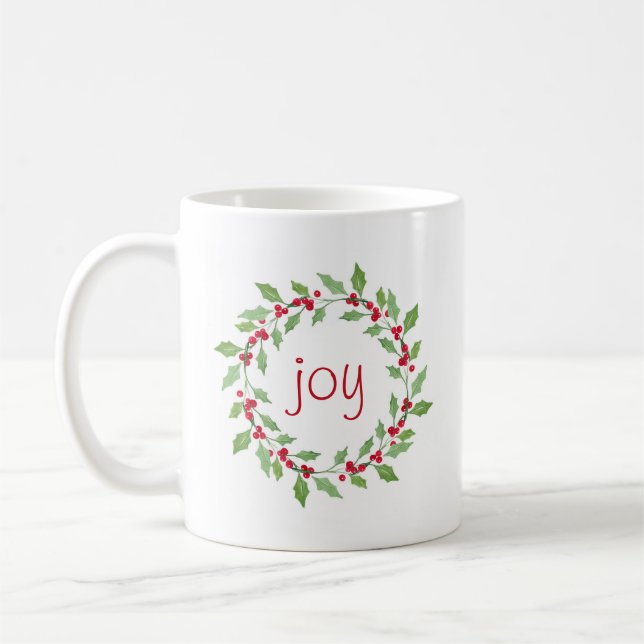 Watercolor Holly Wreath Coffee Mug (Left)