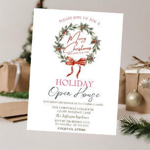 Watercolor Holly Wreath Open House Invitation