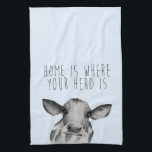 Watercolor Holstein Cow Tea Towel<br><div class="desc">Hand-painted Holstein with farmhouse saying</div>