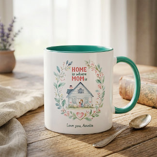 Watercolor Home is where Mum is Custom Name Mug