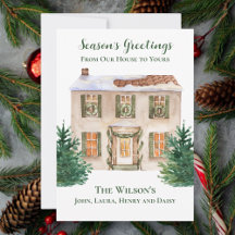 Watercolor Home Pine Season's Greetings Custom