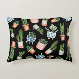 Watercolor home plants seamless pattern decorative cushion