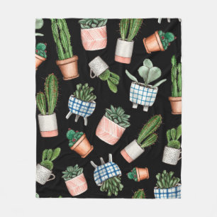 Watercolor home plants seamless pattern fleece blanket