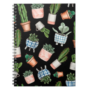Watercolor home plants seamless pattern notebook