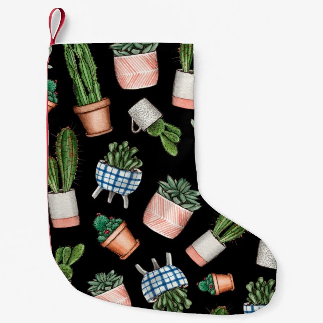 Watercolor home plants seamless pattern small christmas stocking (Front)