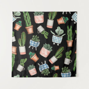 Watercolor home plants seamless pattern tapestry