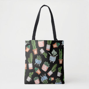 Watercolor home plants seamless pattern tote bag