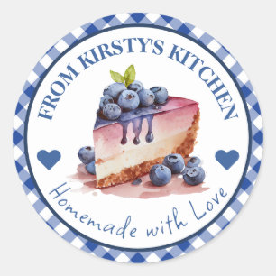 Watercolor Homemade Gingham Blueberry Cake Label