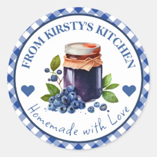 Watercolor Homemade Gingham Blueberry Jam Label