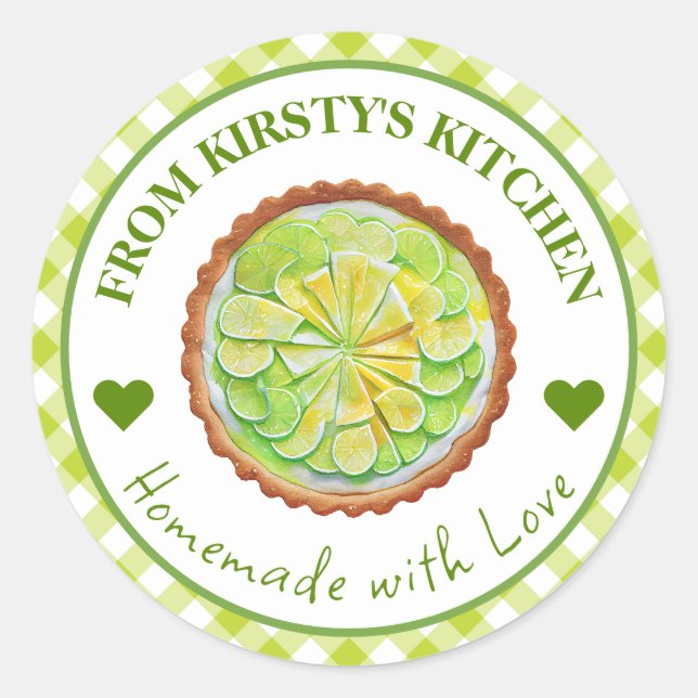 Watercolor Homemade Gingham Key Lime Pie Label (Front)