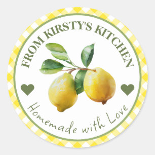 Watercolor Homemade Gingham Lemons Label