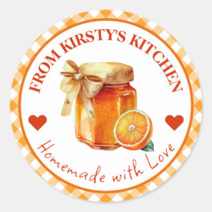 Watercolor Homemade Gingham Orange Jam Label