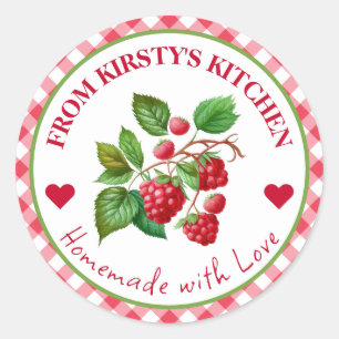Watercolor Homemade Gingham Raspberries Label
