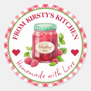 Watercolor Homemade Gingham Raspberry Jam Label