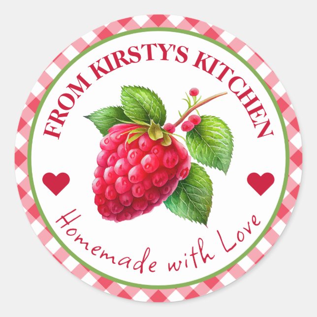 Watercolor Homemade Gingham Raspberry Label (Front)