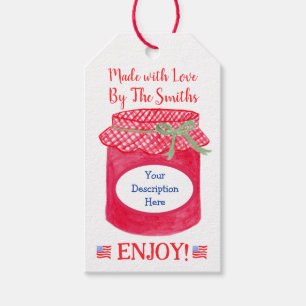 Watercolor Homemade Jam Jar USA MADE WITH LOVE Gift Tags