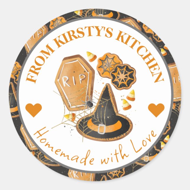 Watercolor Homemade Rustic Halloween Cookies Classic Round Sticker (Front)