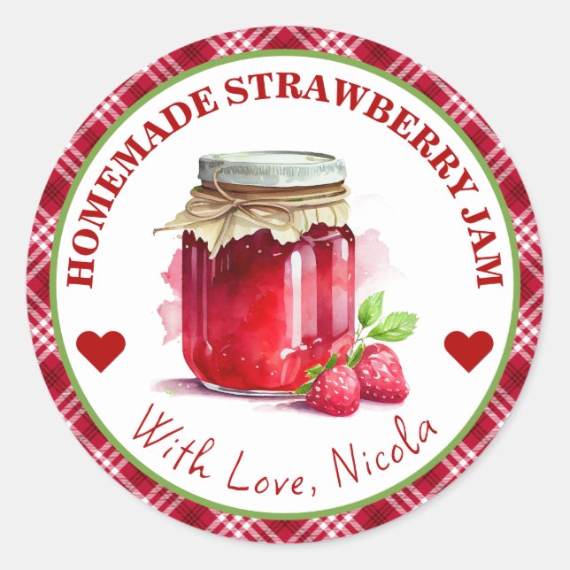 Watercolor Homemade Strawberry Jam Label (Front)