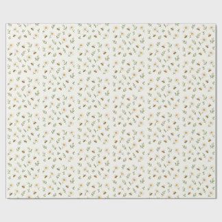 Watercolor Honey Bee Daisy Sage Green Wrapping Paper