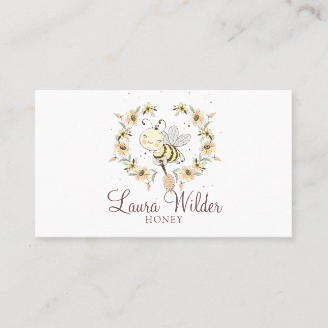 Watercolor Honey Bee Floral Beekeeper Apiary Business Card (Front)