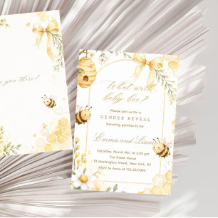 Watercolor Honey Bee Floral Neutral Gender Reveal Invitation
