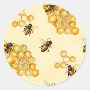 Watercolor Honey Bee Honeycomb Pattern Classic Round Sticker