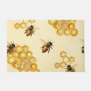 Watercolor Honey Bee Honeycomb Pattern Doormat
