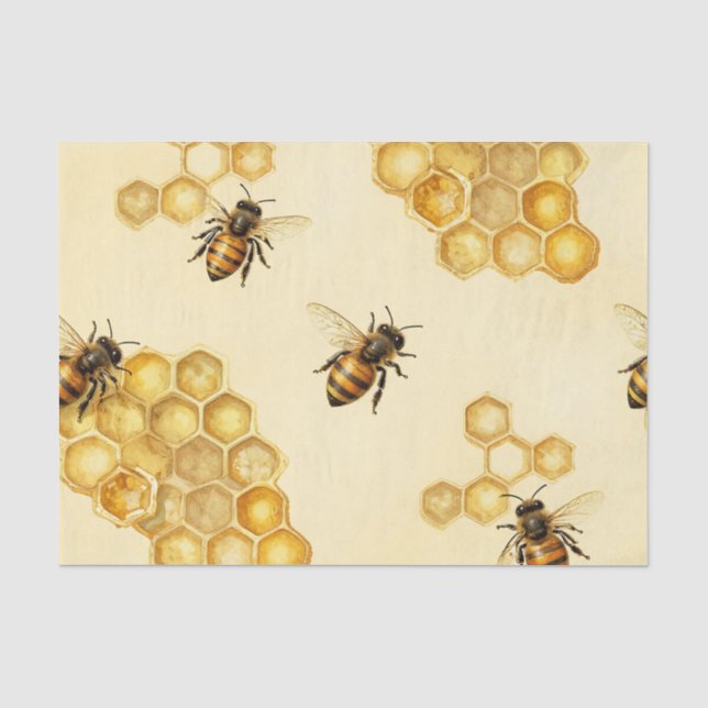 Watercolor Honey Bee Honeycomb Pattern Tissue Paper (Front)