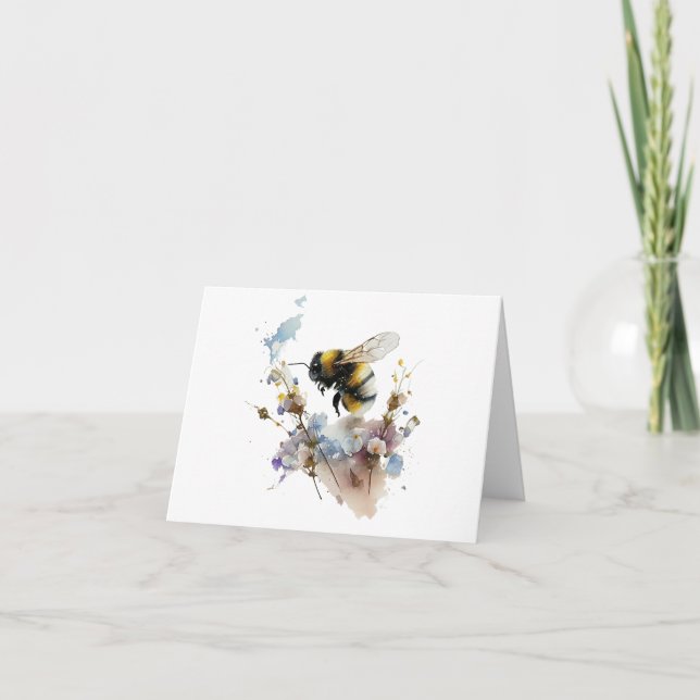 Watercolor Honey Bee with Flowers BLANK  Card (Front)