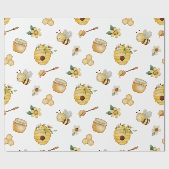 Watercolor Honey Bee Wrapping Paper (Flat)