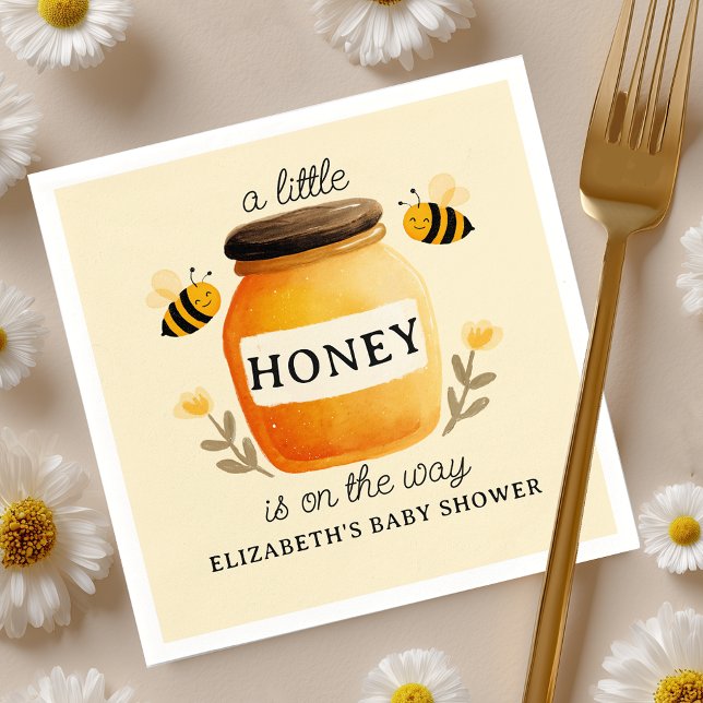 Watercolor Honey & Bees Baby Shower Yellow Napkin (Creator Uploaded)