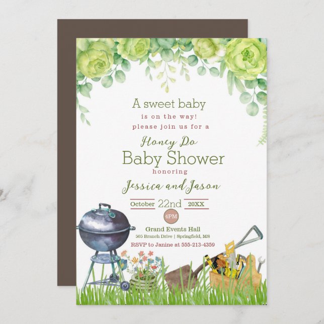 Watercolor Honey Do Baby Shower Invitation (Front/Back)