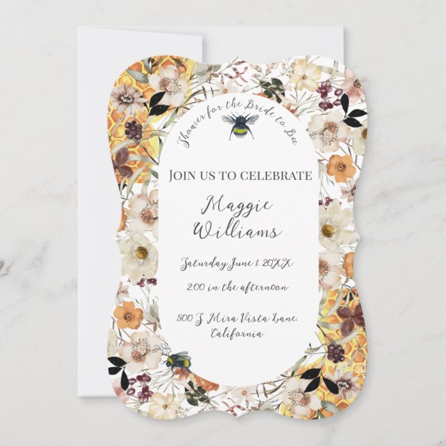 Watercolor Honeybee and Wildflowers Bride to Bee   (Front)