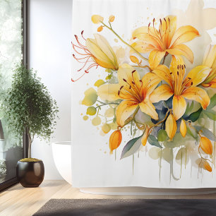 Watercolor Honeysuckle Harmony Shower Curtain