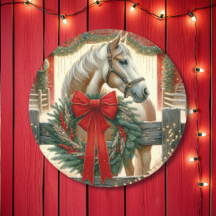 Watercolor Horse and Festive Farm Christmas Classic Round Sticker