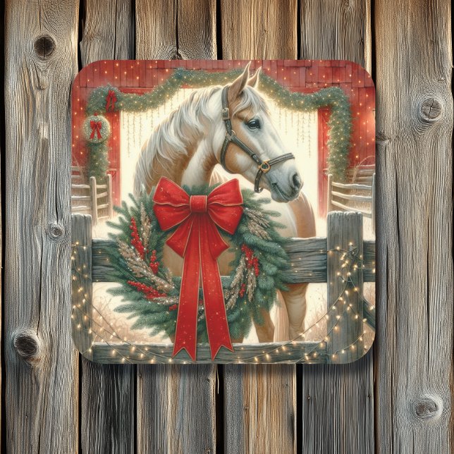 Watercolor Horse and Festive Farm Christmas Square Sticker (Creator Uploaded)