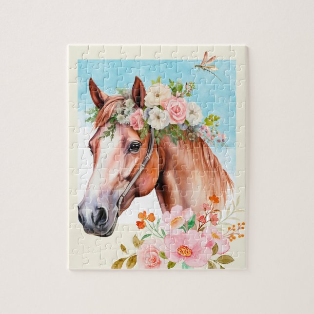 Watercolor Horse and Flowers  Jigsaw Puzzle (Vertical)
