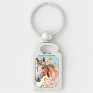 Watercolor Horse and Flowers Key Ring