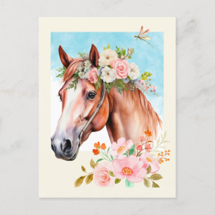 Watercolor Horse and Flowers Postcard