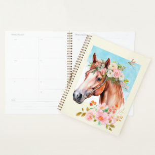 Watercolor Horse and Flowers Spiral Planner Book