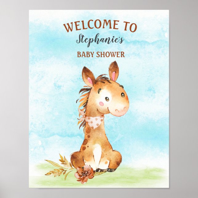 Watercolor Horse Baby Shower Farm Poster (Front)