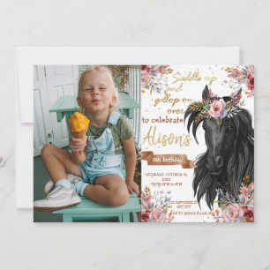 Watercolor horse birthday cowgirl invitation