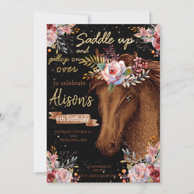 Watercolor horse birthday horse party  invitation (Front)