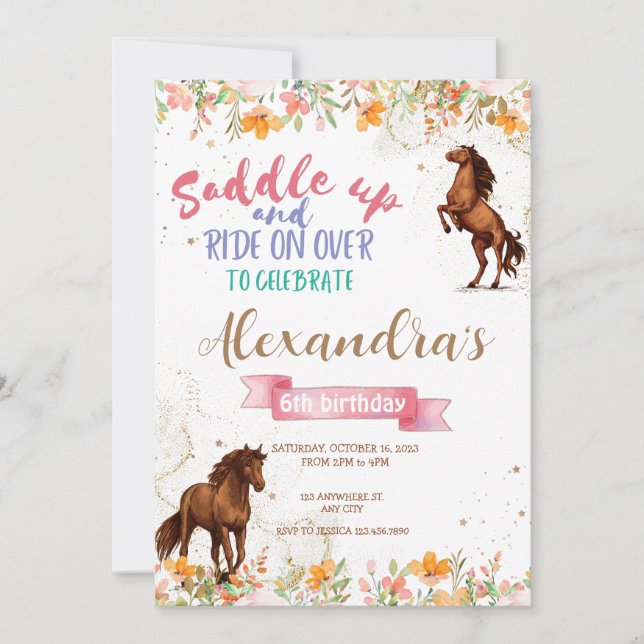 Watercolor horse birthday horse party  invitation (Front)