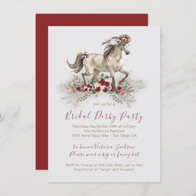 Watercolor horse Derby Bridal Shower Invitation (Front/Back)